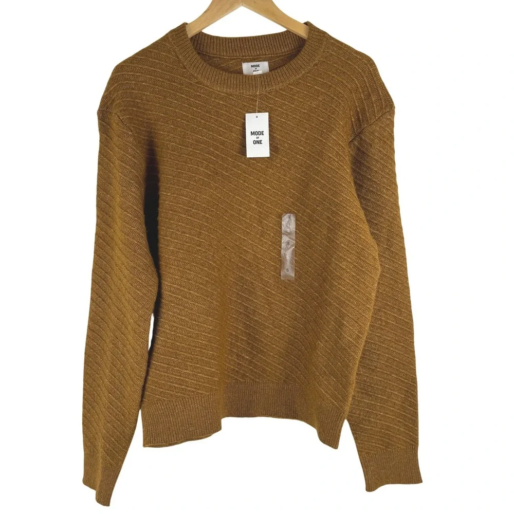 Mode of One Mens Relaxed‎ Fit Diagonal Texture Sweater French Vicuna Brown Small